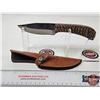 Image 4 : FerRustique Skinner Knife : Black & Tan Textured Handle : c/w Leather Sheath
