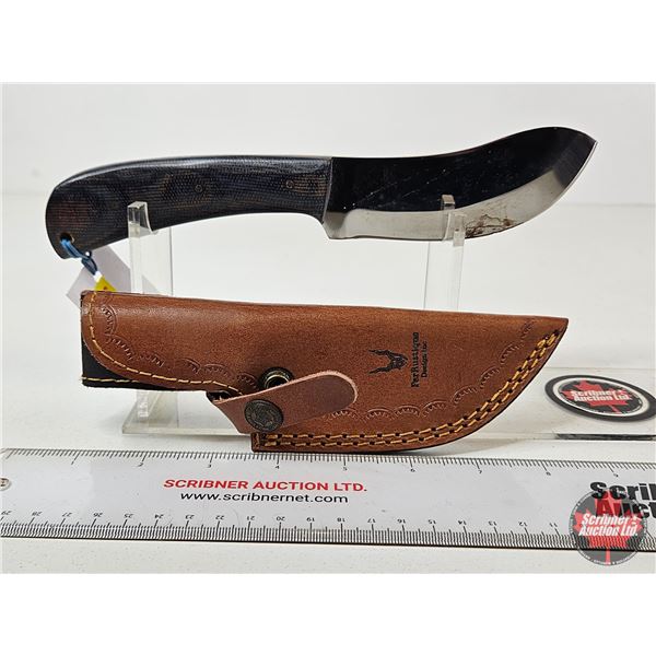 FerRustique Skinner Knife : Brown & Black Patterned Handle : c/w Leather Sheath