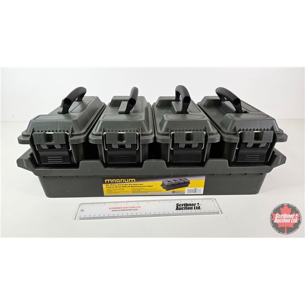 4 Magnum .30 Cal Plastic Ammo Storage Boxes : c/w Carrying Crate