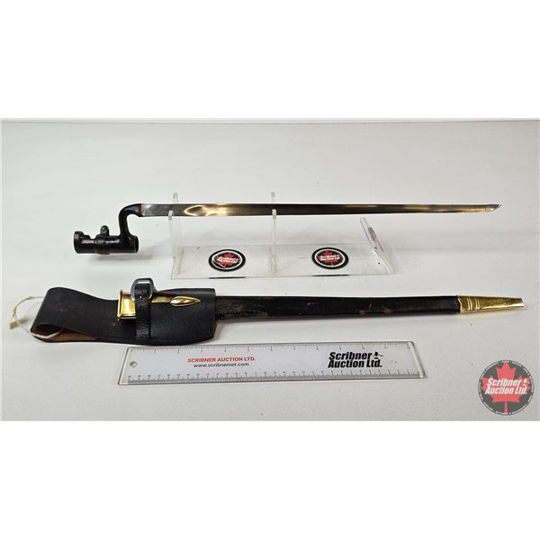 Socket Bayonet : c/w Leather & Brass Scabbard & Leather Frog