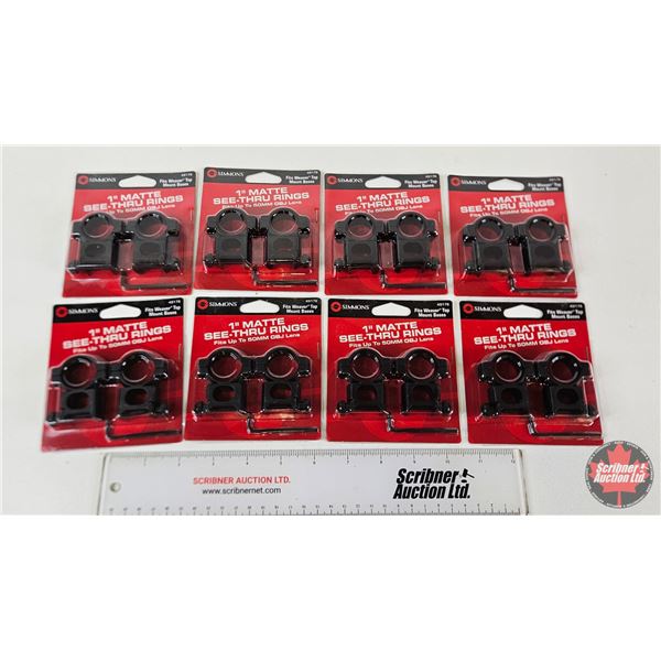 8 Pairs of Simmons 1 Inch Matte See-Thru Scope Rings : Model 49176