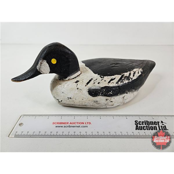 Wooden Duck Decoy (Consignor Tag: Goldeneye Whistler Working Decoy : Painted Eyes : 1920s)