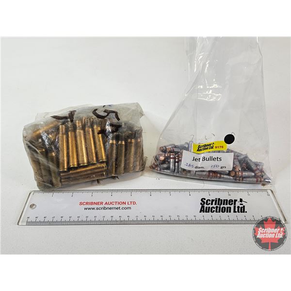 BRASS : 7x57 Mauser : c/w Jet Cast Lead Bullets (Bag Marked: .285 Diameter : 150 gr)