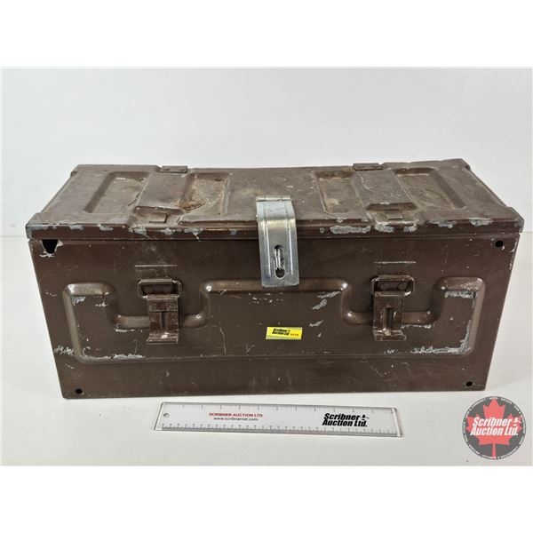 Military Metal Storage Chest : c/w Side Carry Handles & Hinged Lid