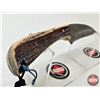 Image 2 : Damascus Pattern Hunting Knife : Textured Handle : c/w Leather Sheath