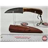 Image 4 : Damascus Pattern Hunting Knife : Textured Handle : c/w Leather Sheath