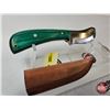 Image 2 : Skinning Knife : Green Laminate Handle : c/w Leather Sheath