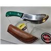 Image 3 : Skinning Knife : Green Laminate Handle : c/w Leather Sheath
