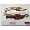 Image 1 : Skinning Knife : Laminate Wood Handle : c/w Leather Sheath