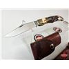 Image 2 : Schrade Uncle Henry 127UH Folding Knife : c/w Leather Pouch & Honesteel Sharpener