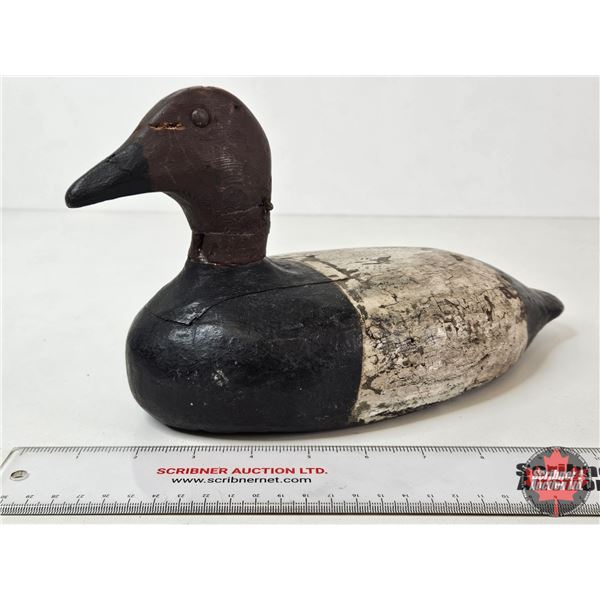 Wooden Duck Decoy (Consignor Tag: Canvasback Drake Working Decoy : Tack Eyes : 1920s)