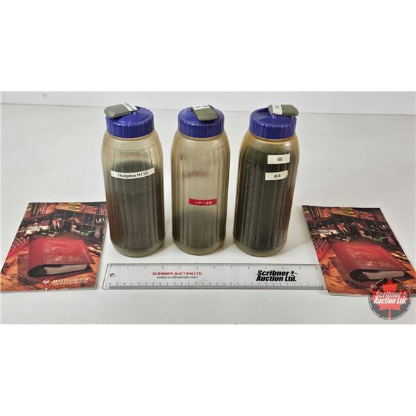 Reloading Powder : Containers Labelled H110 : HP-38 : HS-6 : c/w 2 Hodgdon Manuals