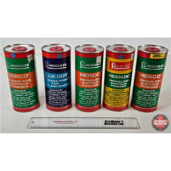 Smokeless Powder : Hercules Herco & Blue Dot : Alliant Green Dot : 5 Containers