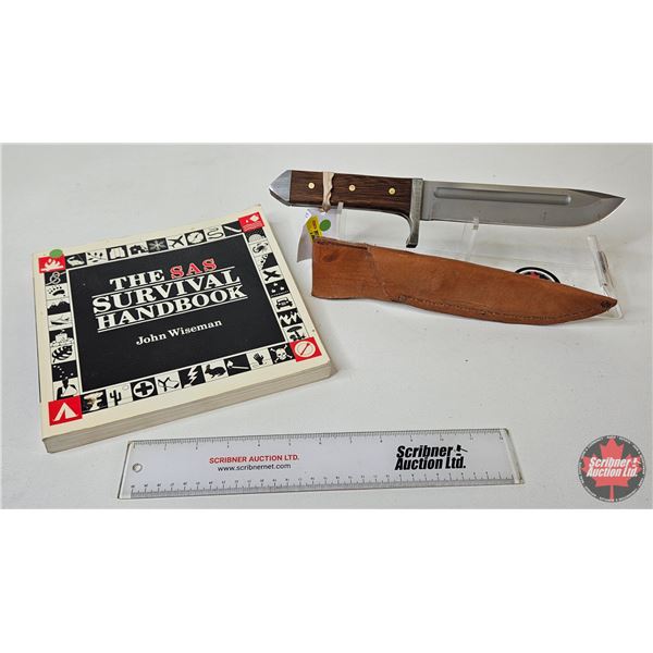 Survival Knife : c/w Leather Sheath & The SAS Survival Handbook