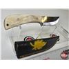 Image 2 : Skinning Knife : Polished Bone Handle : c/w Leather Sheath