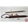 Image 1 : Damascus Pattern Sword : c/w Tooled Leather Sheath