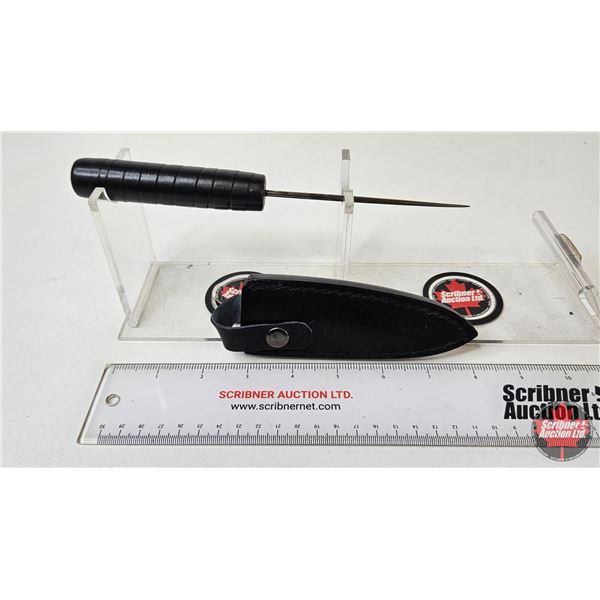 Ice Pick : Black Handle : c/w Leather Sheath