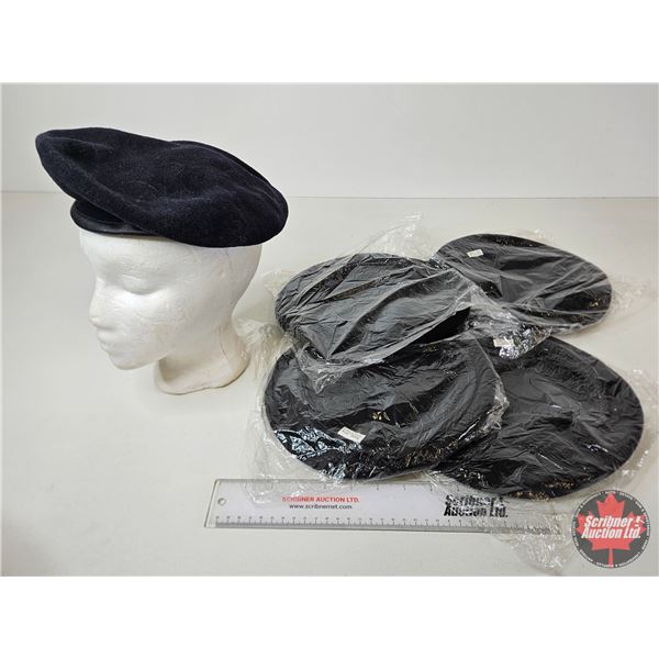 (5) Berets : (4) Black & (1) Navy Blue