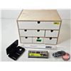 Image 1 : 7-Drawer Wooden Cabinet : c/w Reloading Tools & Gun Cleaning Accessories