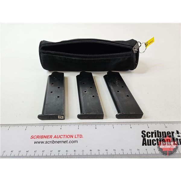 (3) Colt .45 Auto Magazine Bodies : c/w Zippered Pouch