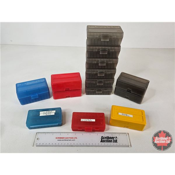 (14) MTM Plastic Ammunition Storage Boxes : Assorted Pistol Sizes