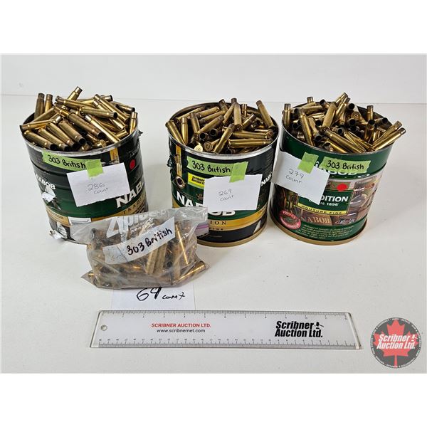 Empty Brass : .303 British : 903 Count Total : (3) Tins & (1) Bag