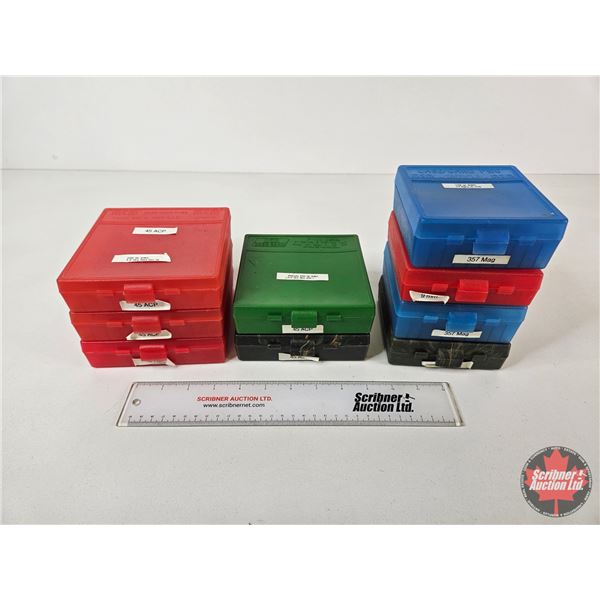 (9) MTM Plastic Ammunition Storage Boxes : Assorted Pistol Sizes
