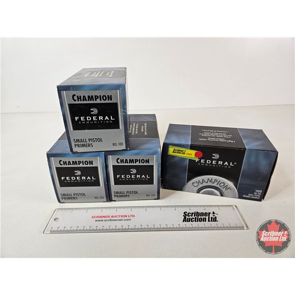 Federal Champion No. 100 Small Pistol Primers : (4) Cartons