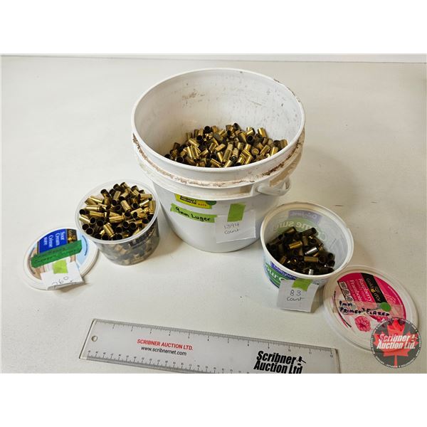 Empty Brass : 9mm Luger : 1,737 Count : c/w Pail & Tubs
