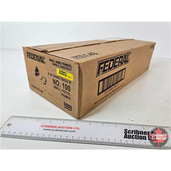 Federal No. 100 Small Pistol Primers : Unopened Case Lot : 5,000