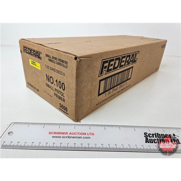 Federal No. 100 Small Pistol Primers : Unopened Case Lot : 5,000