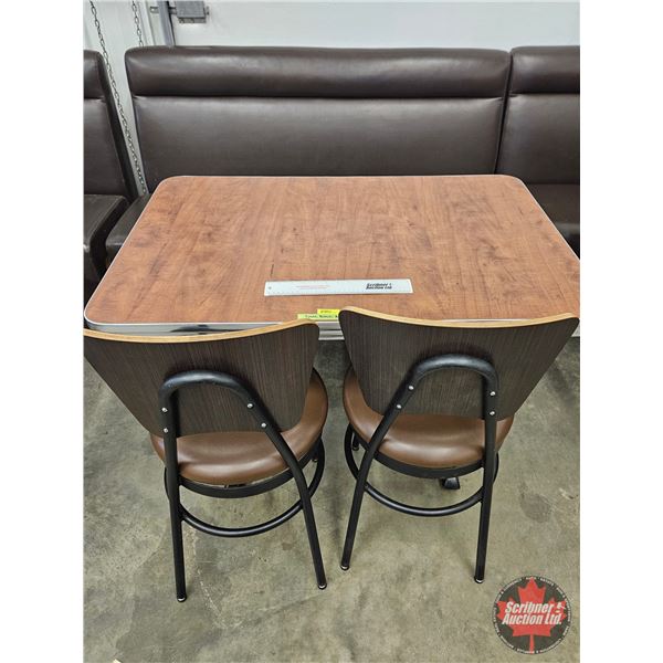 Restaurant Table : Brown Upholstered Booth Bench & (2) Chairs