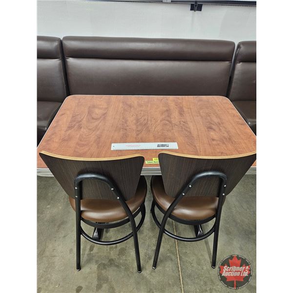 Restaurant Table : Brown Upholstered Booth Bench & (2) Chairs