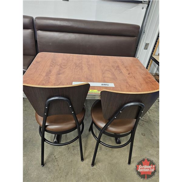 Restaurant Table : Brown Upholstered Booth Bench & (2) Chairs