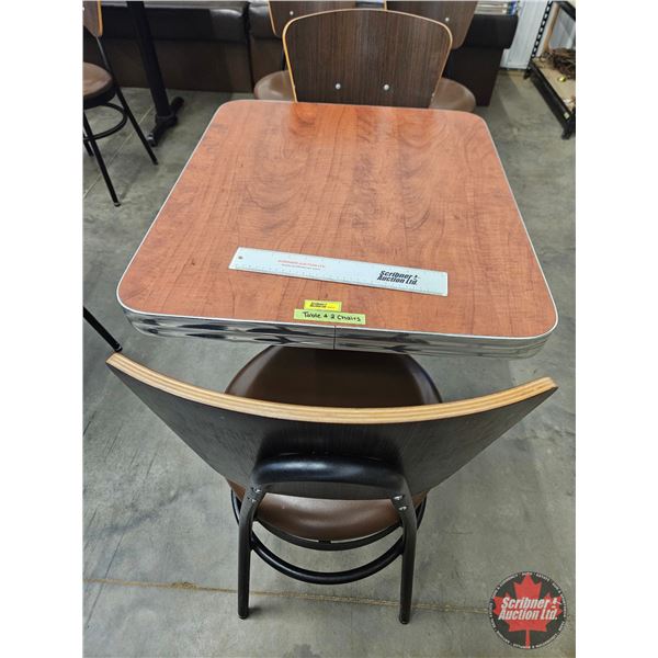 Restaurant Table : Woodgrain Laminate Top : c/w (2) Chairs