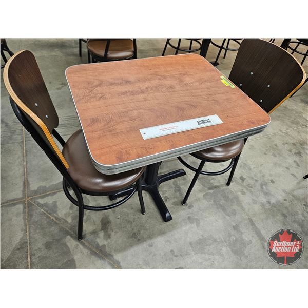 Restaurant Table : Woodgrain Laminate Top : c/w (2) Chairs