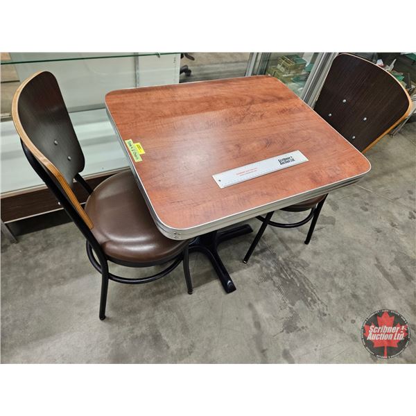 Restaurant Table : Woodgrain Laminate Top : c/w (2) Chairs