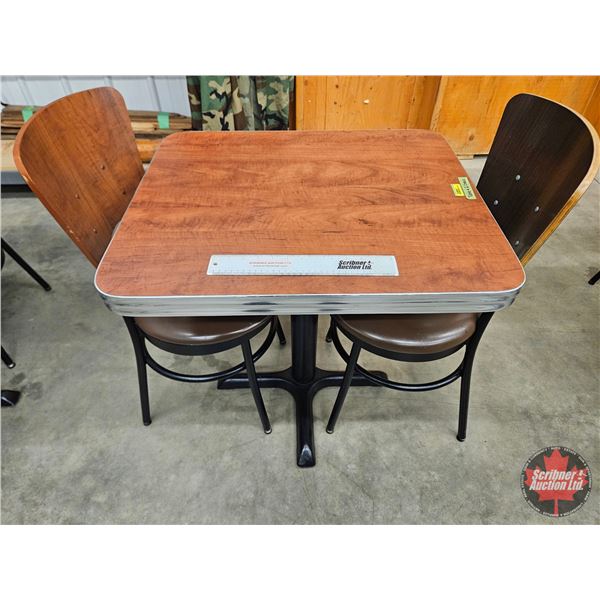 Restaurant Table : Woodgrain Laminate Top : c/w (2) Chairs