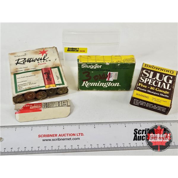 AMMO : Variety of 16ga 2-3/4″ Slugs & Shotshells (17 Rnds TOTAL)