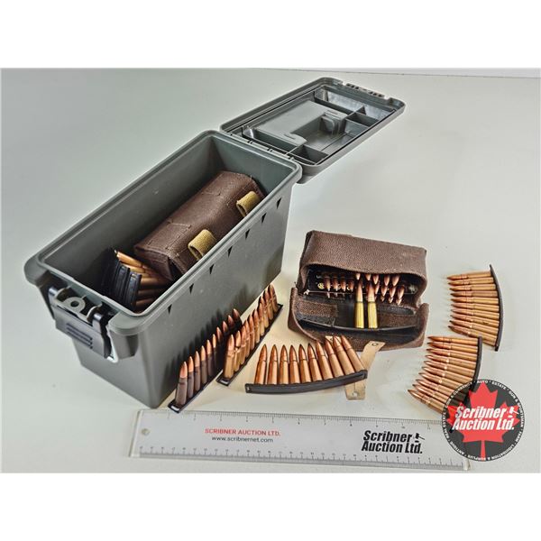 AMMO : Variety of 7.62x39 (247 Rnds TOTAL) : c/w Stripper Clips : Ammo Box & (2) SKS Pouches