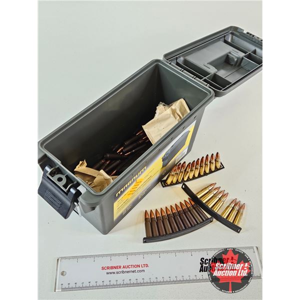 AMMO : 7.62x39 : FMJ & SP (107 Rnds TOTAL) : c/w Stripper Clips & Plastic Ammo Box