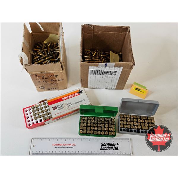 AMMO - Reloads : 9mm Luger : FMJ & LRN (933 Rnds TOTAL) : c/w (2) Plastic Ammo Boxes