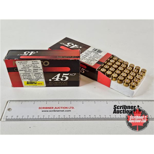 AMMO : Norinco China Sports : 45 Auto (230gr : FMJ) (100 Rnds TOTAL)