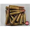Image 2 : AMMO : Variety of Rifle Rounds (37 Rnds TOTAL) : c/w (41) 22-250 Rem Brass & Plastic Ammo Box