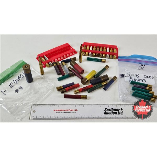 AMMO : Assorted Shotshells & 30-06 Springfield (25 Rnds TOTAL) : c/w (12) 308 Win Brass