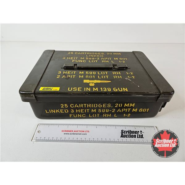 Military Metal Ammo Can : 20mm Markings : Empty (Approx 14″ x 9-1/2″ x 4-1/2")