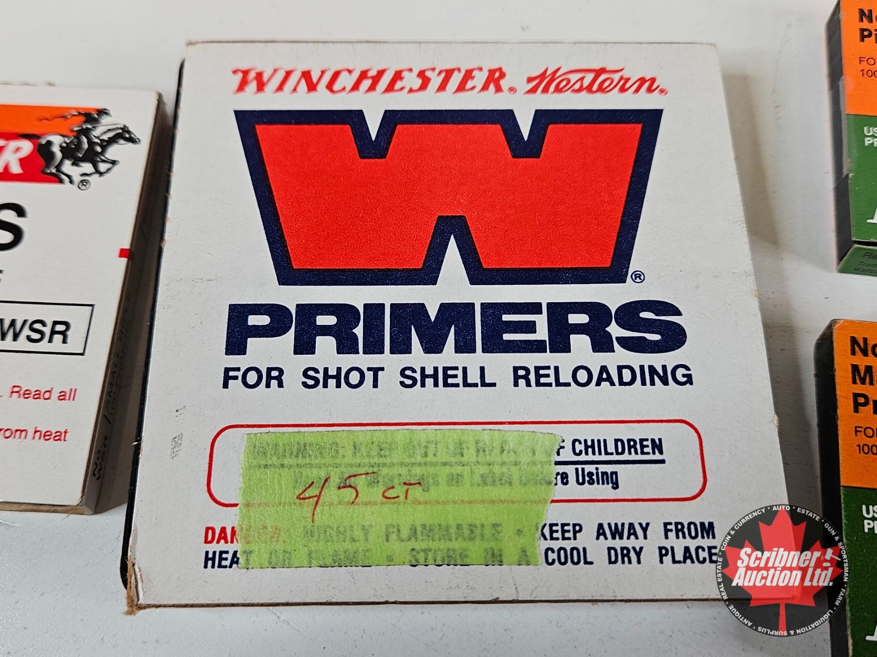 Winchester-Western Powder : (3) Opened Cans : c/w Assorted Primers (283 ...
