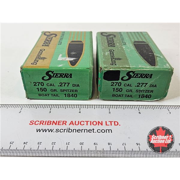 Sierra GameKing : 270cal .277 : 150gr Spitzer Boat Tail Bullets : (2) Boxes