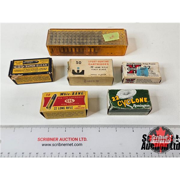 AMMO : Vintage Assortment of 22LR & 22 Short : c/w Plastic Box (297 Rnds TOTAL)