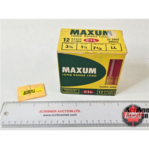 AMMO : Vintage CIL Maxum : 12ga 2-3/4″ (1-1/4oz : #7-1/2 Shot) (25 Rnds TOTAL)